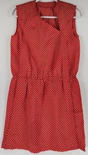 Womens Dress Medium Red Polka Dot Band Collar Sleeveless Knee Length Vintage