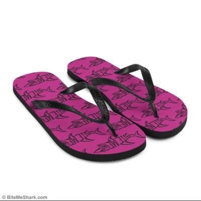 Bite Me Shark Flip-Flops / Sandals, Pink (Unisex, Men, & Women) (Scarpace)