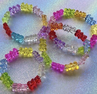 4 PC Gummy Bear Bracelets - Multi Color Gummy Bear Fashion Bracelets, NEW