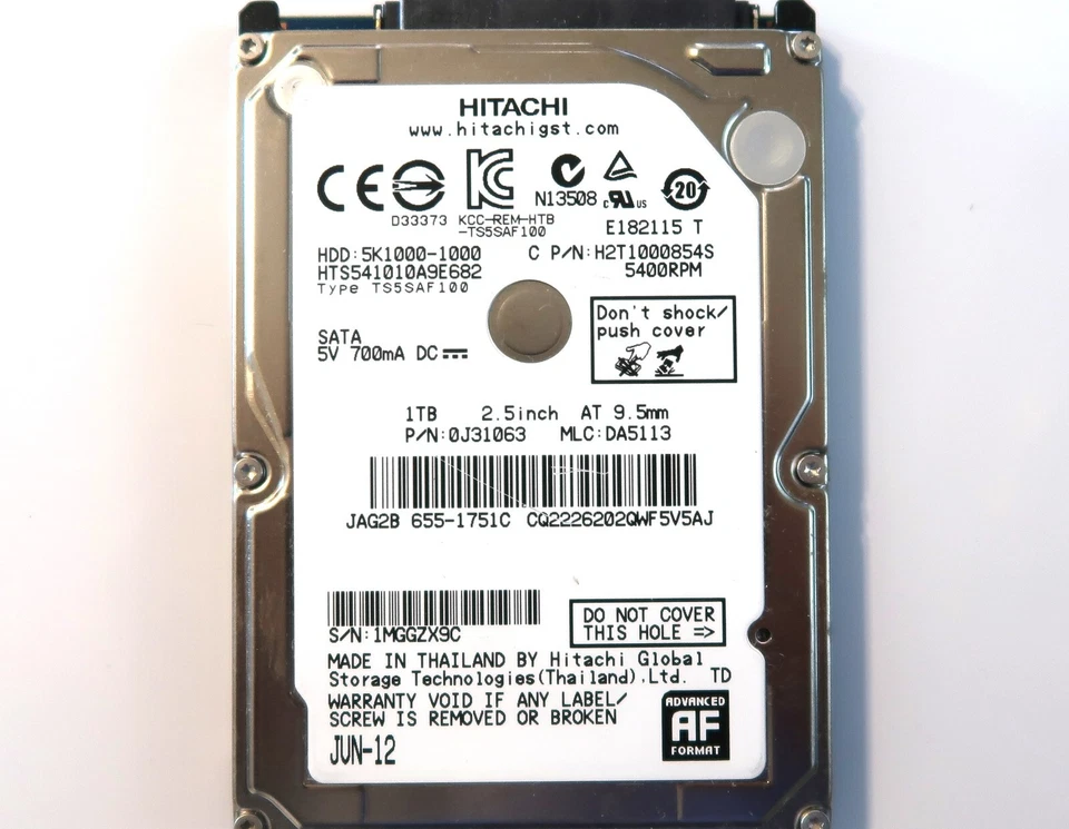 Hitachi HTS541010A9E682 0J31063 DA5113 Thailand 2.5" 1TB 2.5" Sata HDD JUN-12 - Image 3 of 3