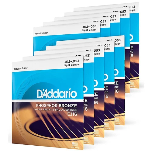 D'Addario EJ16-10P Phosphor Bronze Light Acoustic Guitar Strings (10-Pack)