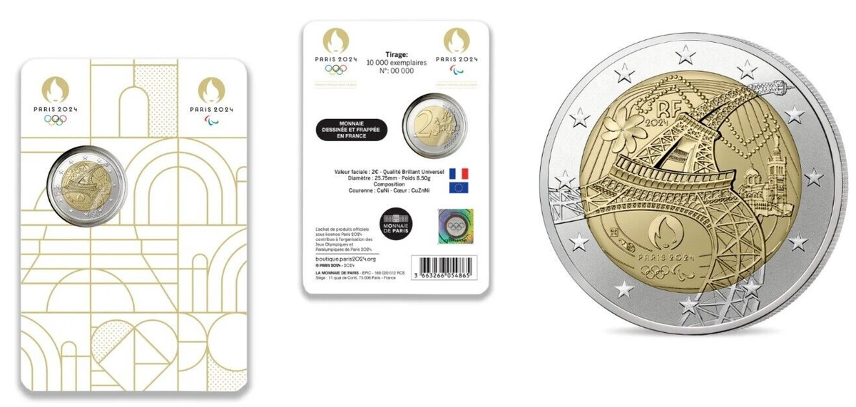 France 2024 coin card 2 euro Olympic and Paralympic Games Paris