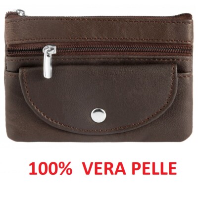 Portamonete Unisex In Pelle Con Zip - Borsello Portachiavi Compatto 10.7x7.3cm - Nero - Foto 4