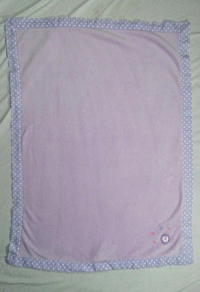 Sumersault Baby Girl Blanket Lovey Purple Polka Dot Trim Fleece 30x40 Flowers - Image 3 of 4