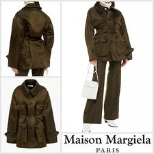 Maison Margiela Silk Jacket Uk 12 Duchesse 100% Silk Satin Tailored - Army Green