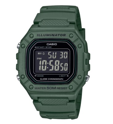 Casio W-218H-3B Black Digital Green Resin Illuminator Quartz Men's Sport  Watch