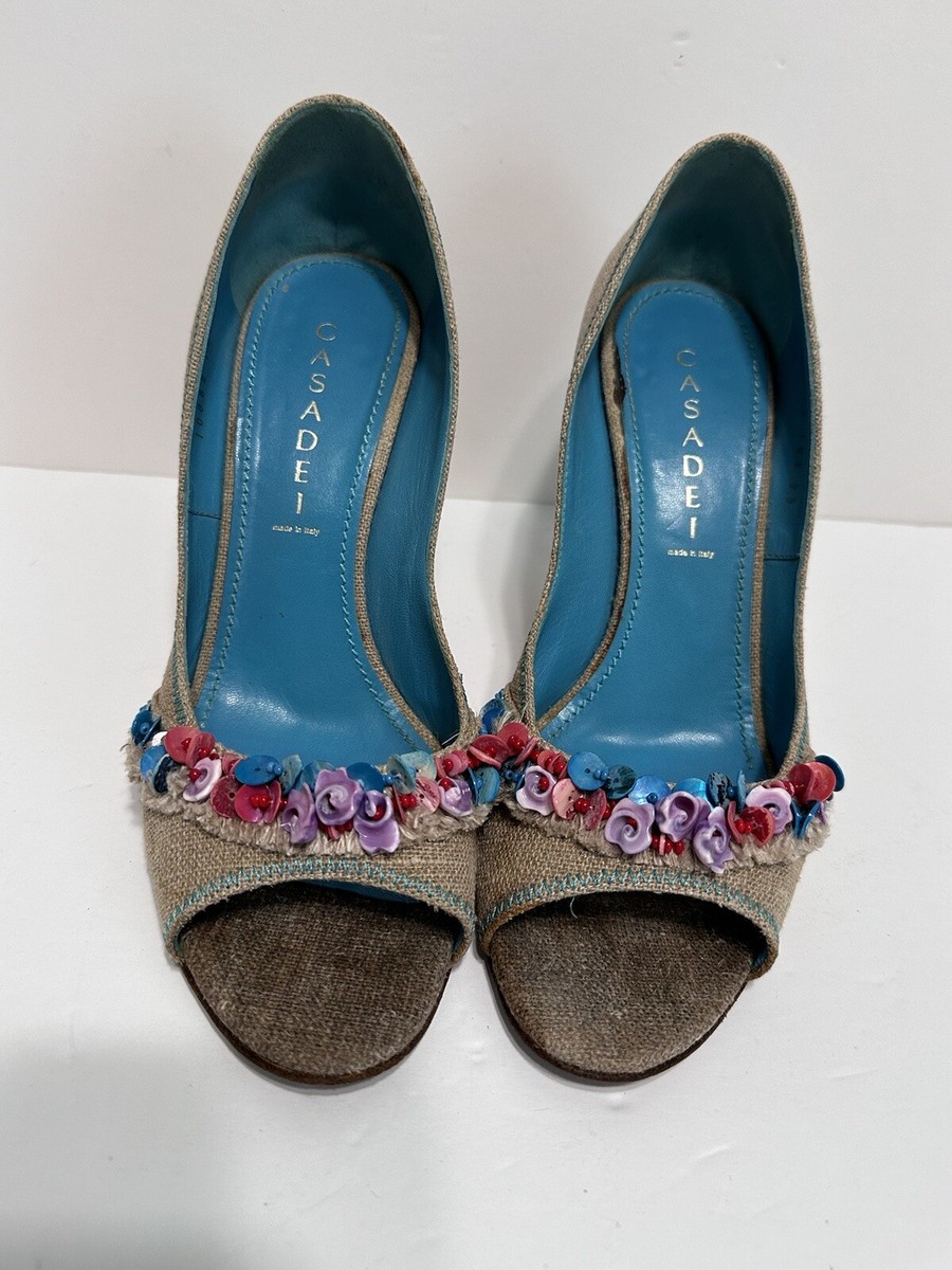 Casadei Vintage Open Toe Heels Stiletto Pumps Turquoise Nude  display picture 1