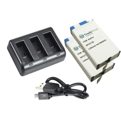 2x 1650mAh Akku + Lader 3-fach passend für GoPro Max 360° 601-26762-000 SPCC1B+