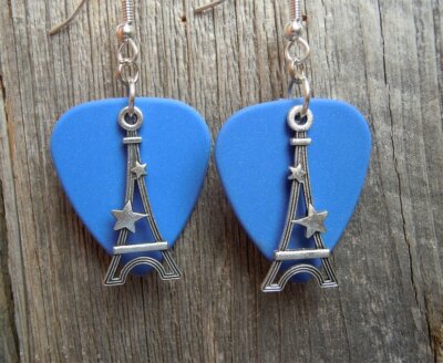 Eiffel Tower with a Star Guitar Pick Earrings - Pick Your Color