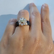 Black Ceramic Ring band with CZ Round stones