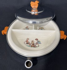 Majestic Products Baby Hot Water Plate Chrome Lidded Dish Bakelite handles USA