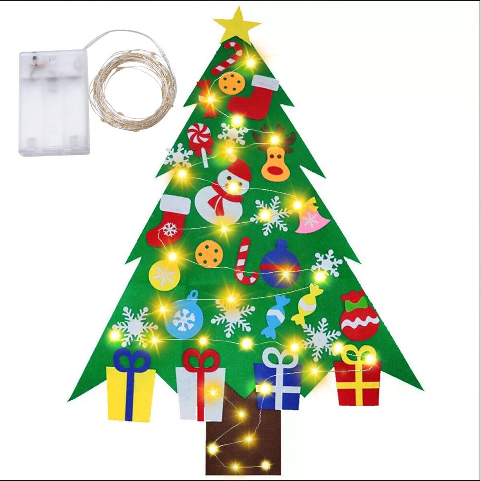 DIY Felt Christmas Tree Set with Lights Wall Hanging Xmas Decor Kids