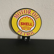 VINTAGE SHELL PIN GASOLINE MOTOR OIL PORCELAIN SIGN
