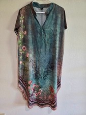 Vintage Floral Border Print V-Neck Kaftan Shift Dress Sage Teal XL W-251