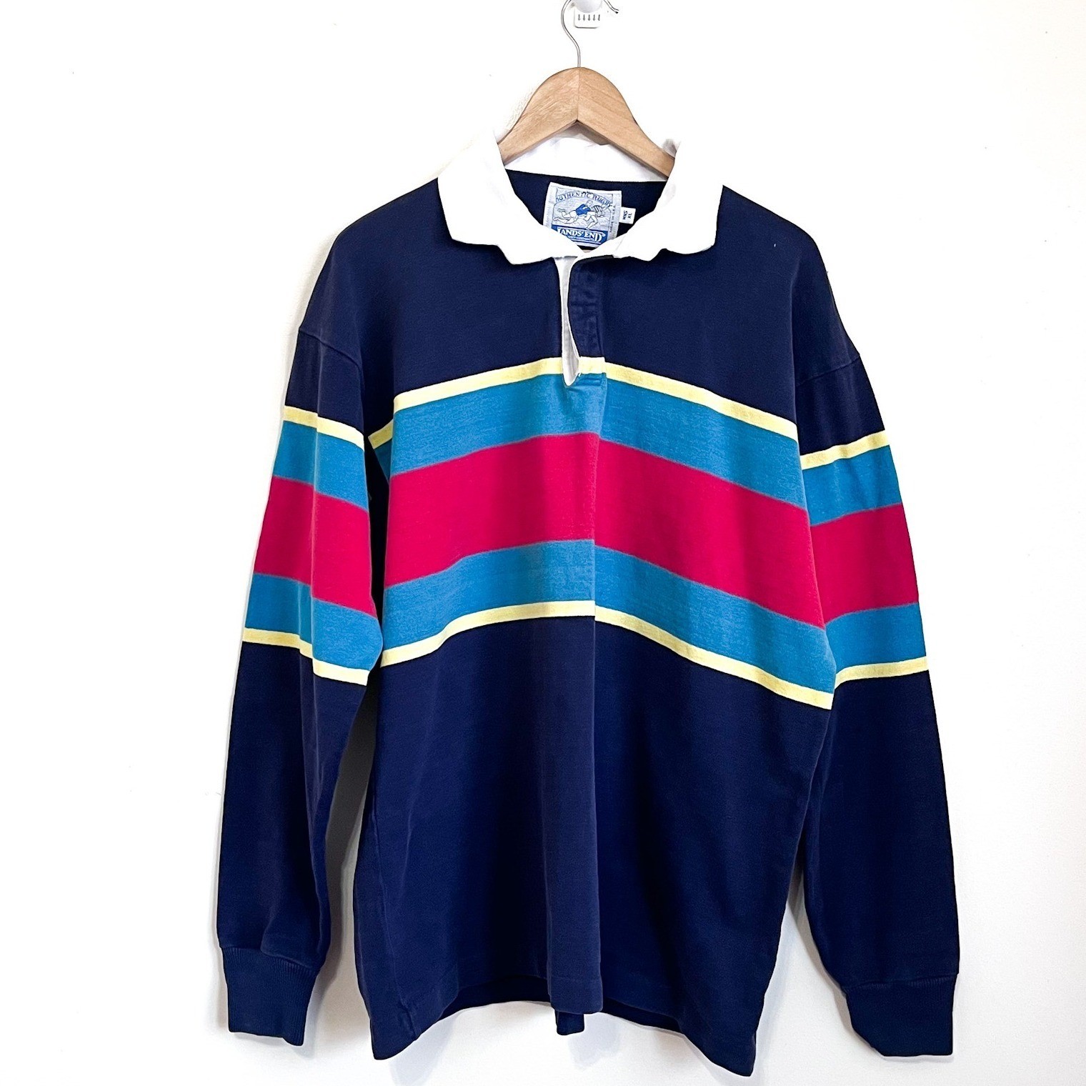 Vintage Lands End Rugby Shirt Mens XL Preppy 90s Heavy Cotton Long Sleeve USA