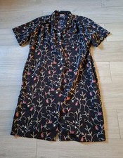 Daxon Black Floral Dress Button Front Collared Vintage 80's Retro Smart UK22/24