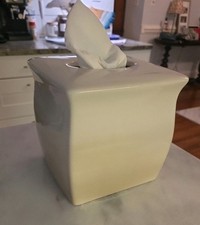 Wamsutta Brushstrokes Hand Painted Ceramic Tissue Box Holder Ombre Tan Taupe