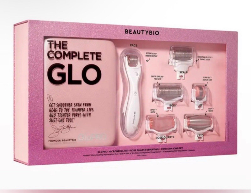 BeautyBio GloPRO Wireless Microneedling Tool Set, 3hr Battery, Pink/White