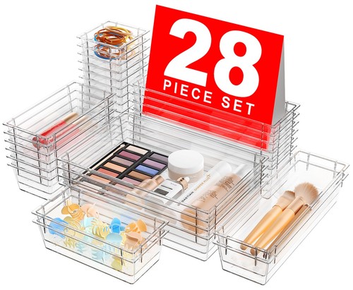 【Military Grade】A-LuGei Drawer Organizer,【𝟱𝗦𝗶𝘇𝗲】Makeup 5size, Clear - Picture 1 of 9