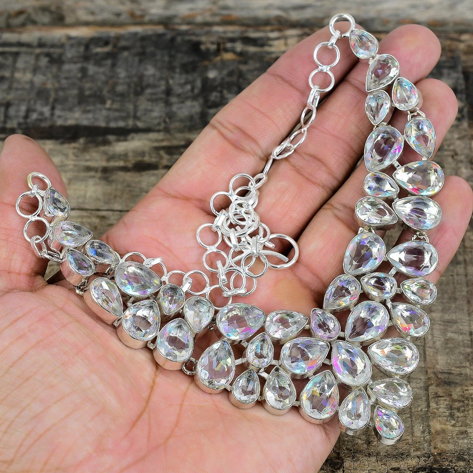 Unico Topazio Mistico Gemma Collana 925 Argento Sterling Fatto a Mano Gioielli - Immagine 2 di 4