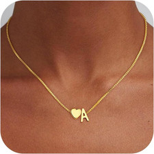 Gold Initial Necklaces for Women Girls, 18K Gold Plated Letter A-Z Heart Pendant