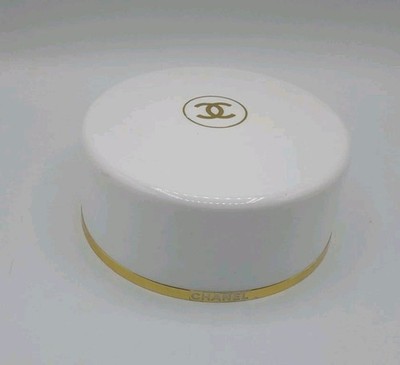Vintage Chanel No 5 Bath Powder Round Plastic Container EMPTY gold logo