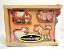 NEW Melissa  Doug 4 MINI WOODEN PUZZLES Puzzle Pack SET Animal ZOO FARM OCEAN