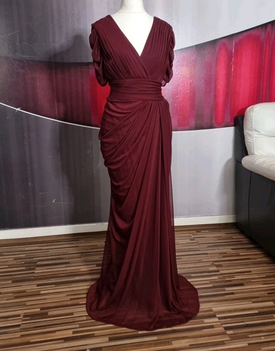PRECIOSO VESTIDO DE NOCHE LARGO ADRIANNA PAPELL BORGOÑA TALLA 16
