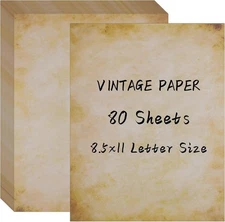 80 Sheets Vintage Paper, 8.5" x 11" Antique Stationary Paper for Brown 