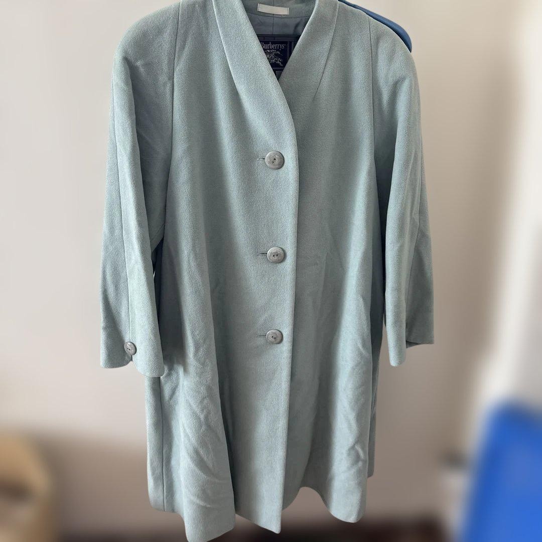 Burberry Long Coat Angola 100 Light Blue Rare 9