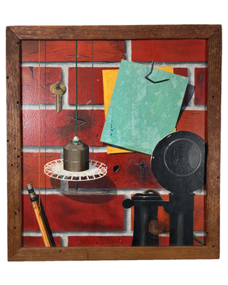 JOHN SHARP TROMPE L'OEIL SURREAL ILLUSTRATION ANTIQUE VINTAGE OIL PAINTING