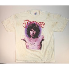 Vintage 1990 The Doors Jim Morrison T-Shirt Hanes XL White Rock Band Distressed