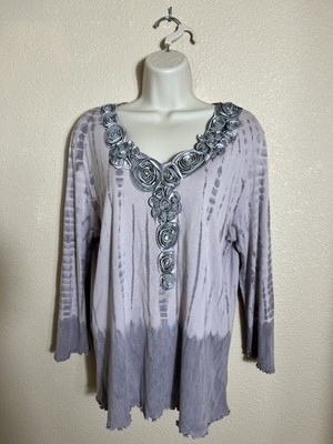 NATURE ART by Lynn Yang SZ L Tie Dye Floral Applique Boho Artwear Cotton US Made