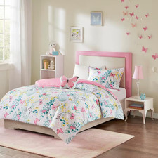 Caroline 3-Piece Pink Twin Polyester Printed Butterfly Comforter Set