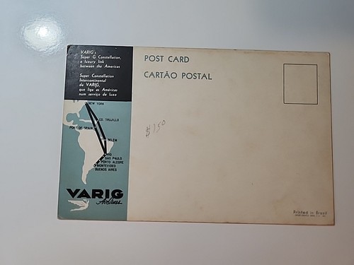 Varig Super G Constellation Flight Map Airline Postcard - 第 2/2 張圖片