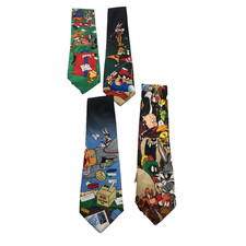 Lot of 4 Looney Tunes Mens Ties Bugs Bunny Tasmanian Devil Porky Pig Daffy Duck