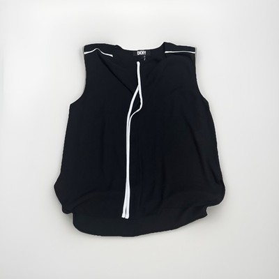 DKNY Elegant women's blouse Large V-neck sleeveless women's shirt- Black 