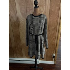 Max Studio Womens XL Houndstooth Sweater Dress Black White Long Sleeve