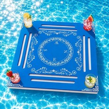 32x32in Floating Mahjong Table For Pools, Double-Sided Mat With Cup Holders