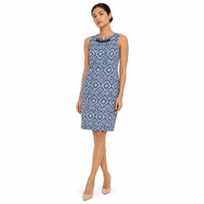 Etcetera Blue Geometric Sheath Dress Size 4 Work Office Business Casual Career