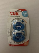 2 pack NUK ORTHODONTIC Pacifier 6-18 months Blue Boys elephants Circles BP1