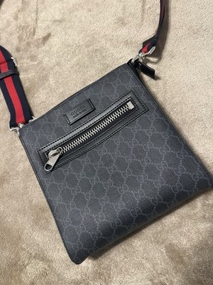 Gucci Black Geometric Crossbody Bag with Red & Navy Adjustable