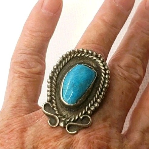 Vintage Native American Sterling Silver Turquoise Ring Sz 6.25 16g