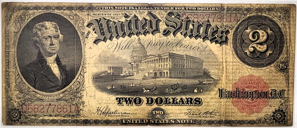 FR. BILLETE 60 1917 DE DOS DÓLARES DE CURSO LEGAL DE ESTADOS UNIDOS Foto 3 de 4