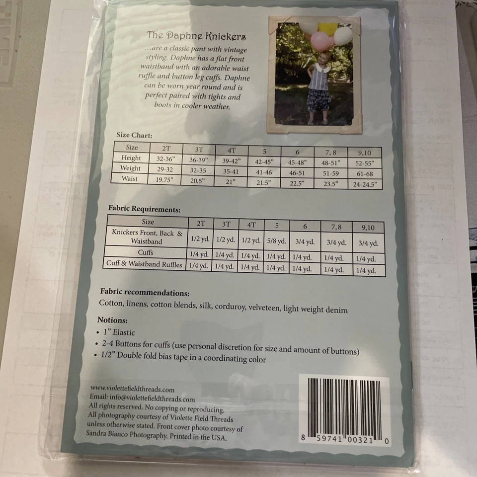 Violette Field Threads Daphne Pattern Knickers Pants Child Size 2T to 10 YRS NEW - Image 2 of 2