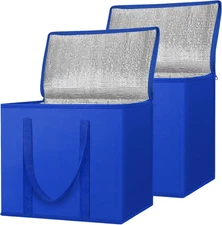 2Pk Insulated Reusable Grocery Bags, Collapsible Cooler Bag for Groceries, Heavy