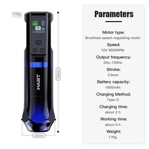 Dragonhawk Wireless Tattoo Pen Machine with Adjustable Frequency Mast Hertz image 4