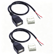 2PCS USB 2.0 Female Pigtail Cable, 2 Pin 20AWG 0.3M/1FT Bare Wire Open End DIY