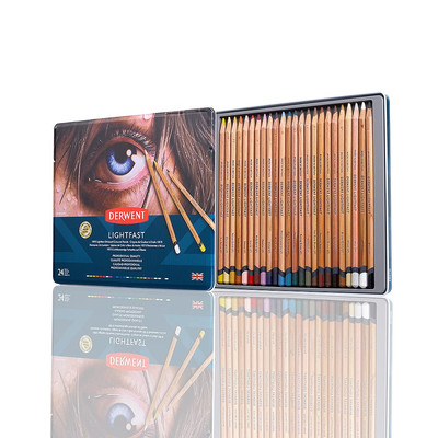 Lightfast Colored Pencils 24 Tin, Set of 24, 4mm Wide Core, 100% Lightfast, 