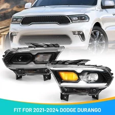 Pair Black LED DRL Headlight w/ Halogen Turn Signal For Dodge Durango 2021-2024